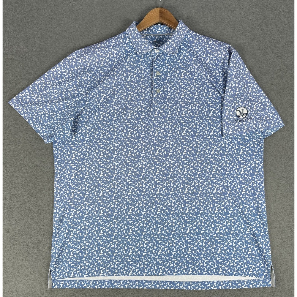 Johnnie O Polo Shirt Mens XL Blue Geometric Naples Vineyards Performance Golf - Picture 2 of 9
